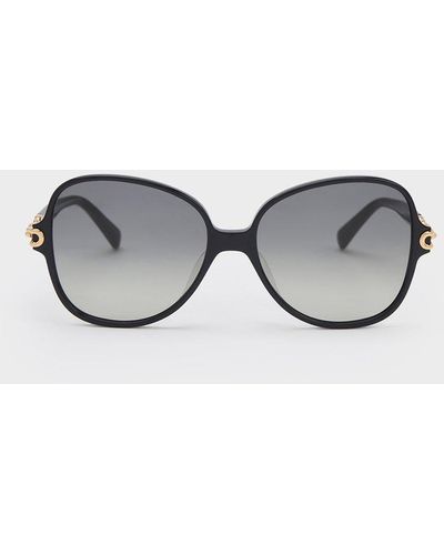 Charles & Keith Chain-link Oversized Butterfly Sunglasses - Grey