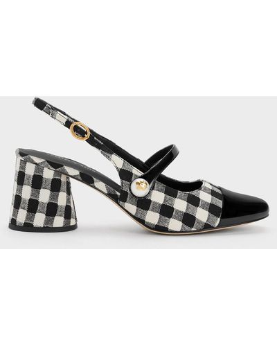 Charles & Keith Pearl Embellished Gingham Slingback Court Shoes - Multicolour