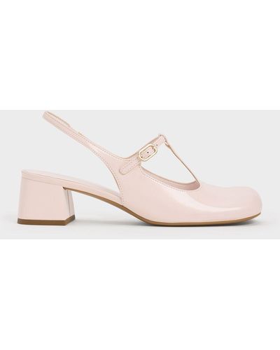 Charles & Keith T-bar Slingback Mary Jane Court Shoes - Natural