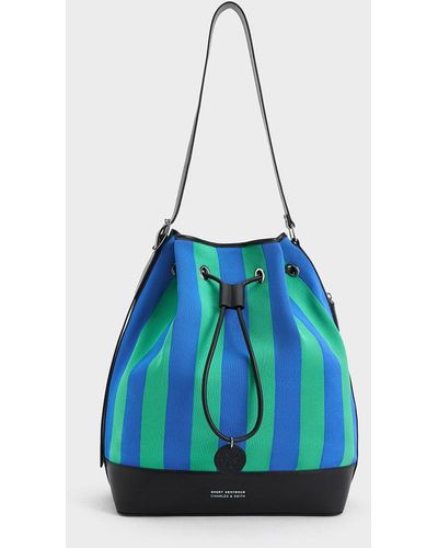 Charles & Keith Large Striped Bucket Bag - Blue