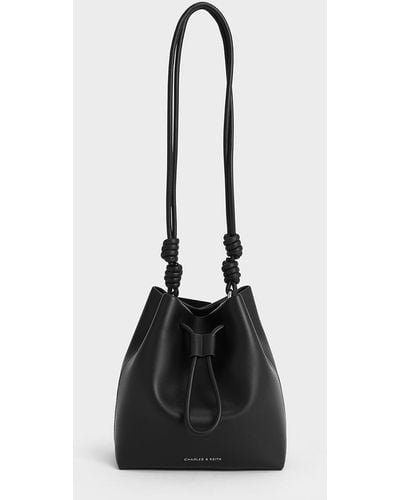 Charles & Keith Leia Knotted Bucket Bag - Black