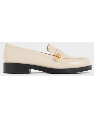 Charles & Keith Metallic-buckle Strap Loafers - White