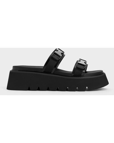 Charles & Keith Laine Metallic-buckle Flatform Sandals - Black