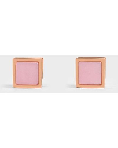 Charles & Keith Briar Square Stud Earrings - Pink