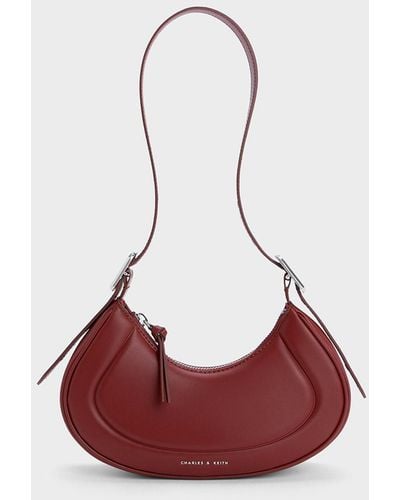 Charles & Keith Petra Curved Shoulder Bag - Red