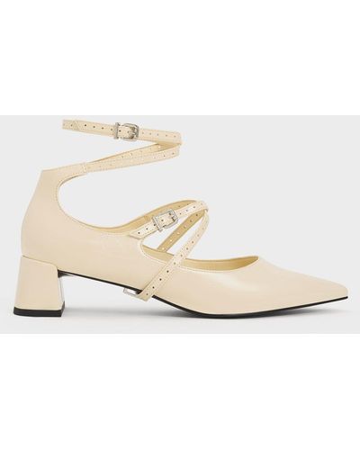Charles & Keith Crinkle-effect Strappy Buckled Court Shoes - Natural