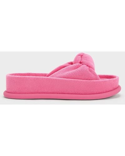 Charles & Keith Loey Textured Knotted Slides - Pink