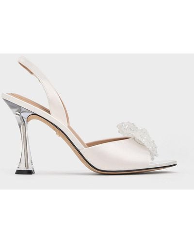 Charles & Keith Recycled Polyester Beaded Bow Slingback Court Shoes - White