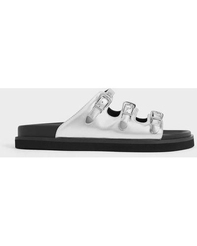 Charles & Keith Metallic Buckled Triple-strap Sandals - White
