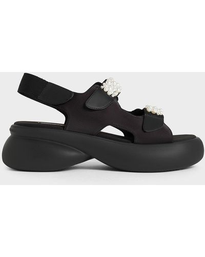 Charles & Keith Beaded-strap Sports Sandals - Black