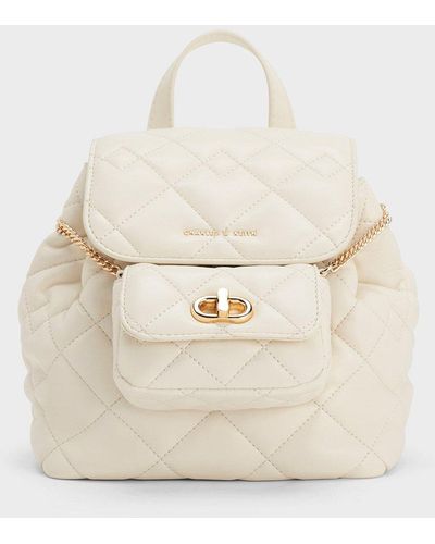 Charles & Keith Aubrielle Quilted Backpack - Natural