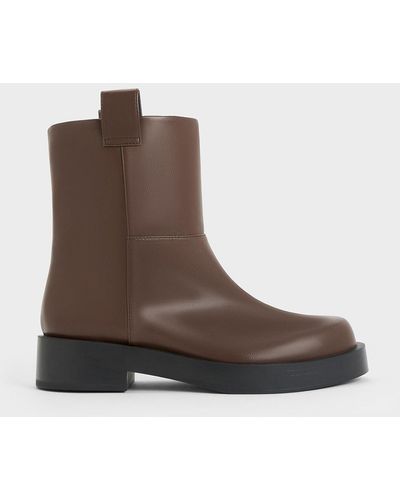 Charles & Keith Double Pull-tab Ankle Boots - Brown