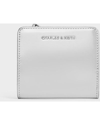 Charles & Keith Metallic Top Zip Small Wallet - White