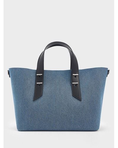 Charles & Keith Denim Metallic-accent Double Handle Bag - Blue