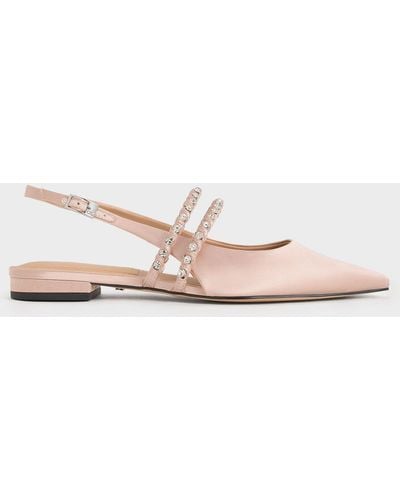 Charles & Keith Goldie Recycled Polyester Gem-encrusted Mary Jane Flats - Natural