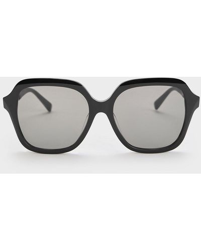 Charles & Keith Recycled Acetate Wide-square Sunglasses - Grey