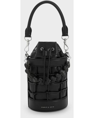 Charles & Keith Heart Motif Caged Bucket Bag - Black