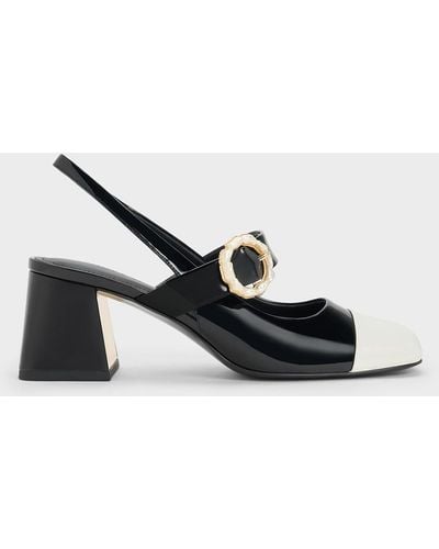 Charles & Keith Patent Two-tone Pearl Buckle Slingback Court Shoes - Multicolour