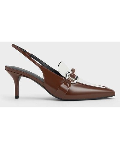 Charles & Keith Catelaya Two-tone Metallic Accent Slingback Court Shoes - Brown