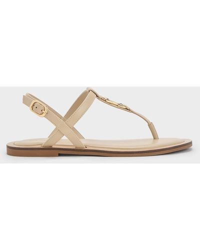 Charles & Keith Metallic-accent Thong Sandals - White