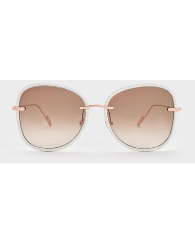 Charles & Keith Leather Braided-rim Butterfly Sunglasses - Natural