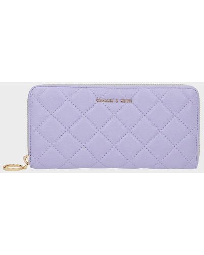 Charles & Keith Cressida Quilted Long Wallet - Purple