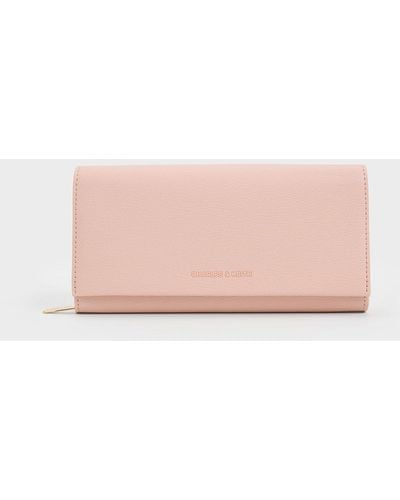 Charles & Keith Front Flap Long Wallet - Pink
