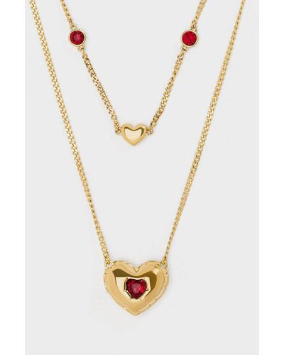 Charles & Keith Bethania Heart Crystal Double Chain Necklace - White
