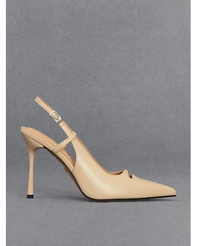 Charles & Keith Leather Pointed-toe Slingback Court Shoes - Grey