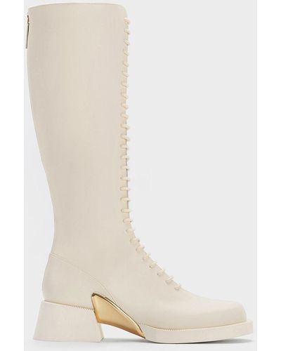Charles & Keith Devon Metallic-accent Lace-up Knee-high Boots - White