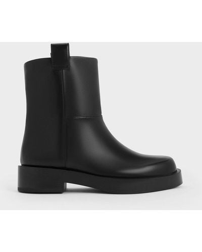 Charles & Keith Double Pull-tab Ankle Boots - Black