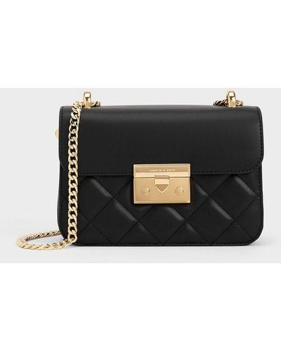 Charles & Keith Quilted Push-lock Chain-handle Bag - Black