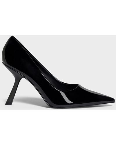 Charles & Keith Patent Slant-heel Pointed-toe Court Shoes - Black
