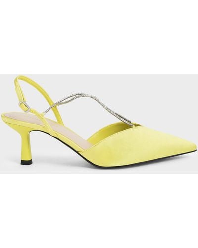 Charles & Keith Recycled Polyester Gem-strap Slingback Pumps - Yellow