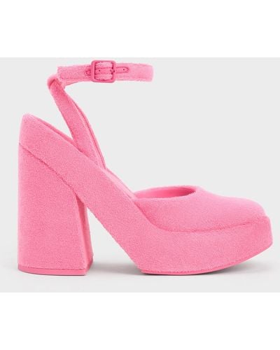 Charles & Keith Loey Ankle-strap Platform Court Shoes - Pink
