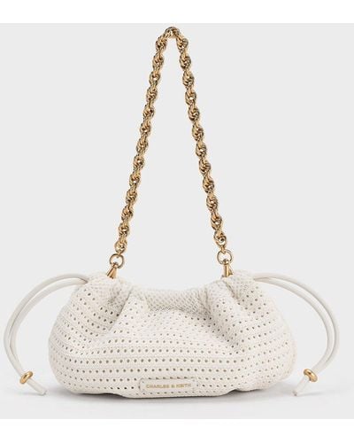 Charles & Keith Ida Knitted Chain-handle Clutch - Natural