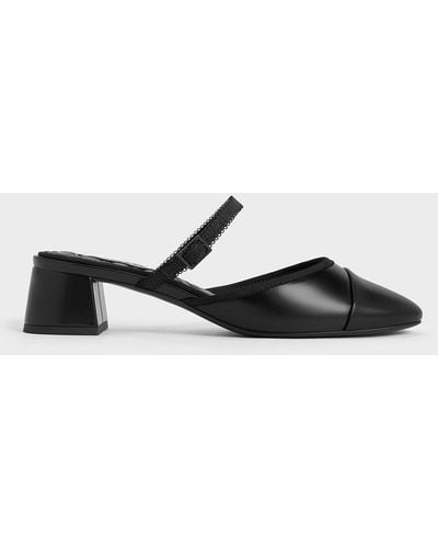 Charles & Keith Buckled-strap Trapeze-heel Mules - White