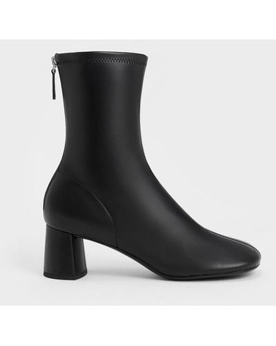 Charles & Keith Round-toe Zip-up Ankle Boots - Black