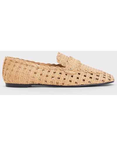 Charles & Keith Raffia Woven Loafers - Natural