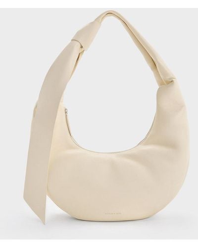 Charles & Keith Toni Knotted Curved Hobo Bag - Natural