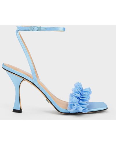 Charles & Keith Recycled Polyester Ruffled Mesh Heeled Sandals - Blue