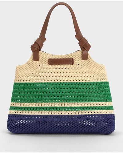 Charles & Keith Ida Striped Knotted Handle Tote Bag - Green