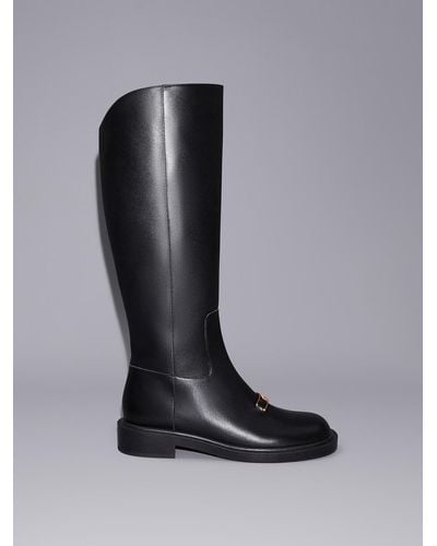 Charles & Keith Gabine Leather Knee-high Boots - Black