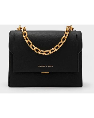 Charles & Keith Front Flap Chain Handle Crossbody Bag - Black