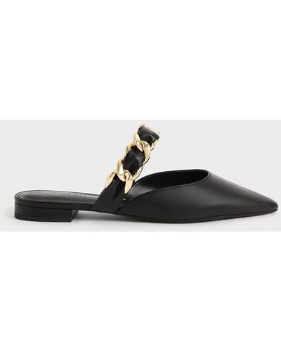 Charles & Keith Braided Chain-link Flat Mules - Black