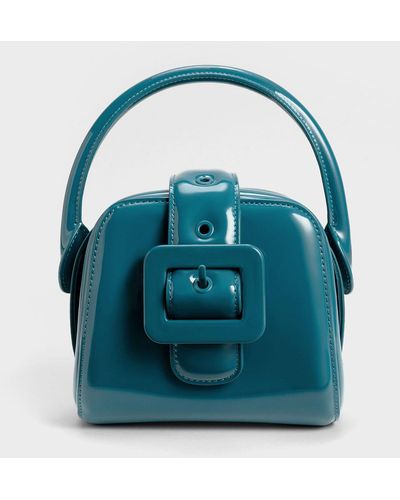 Charles & Keith Lula Patent Belted Bag - Blue