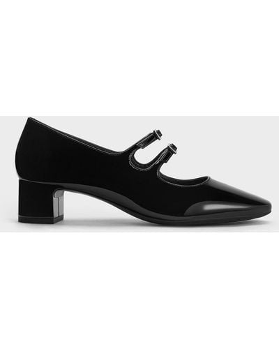 Charles & Keith Double Crystal-buckle Mary Jane Court Shoes - Black