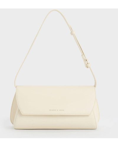 Charles & Keith Cassiopeia Front Flap Shoulder Bag - Natural