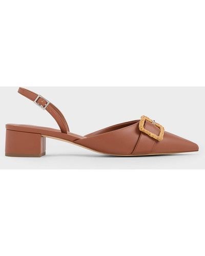 Charles & Keith Woven-buckle Slingback Court Shoes - Brown