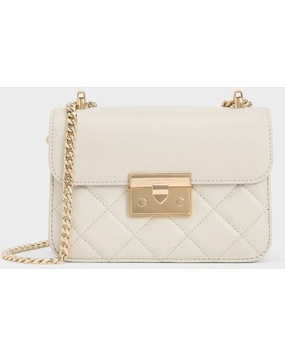 Charles & Keith Quilted Push-lock Chain-handle Bag - Natural